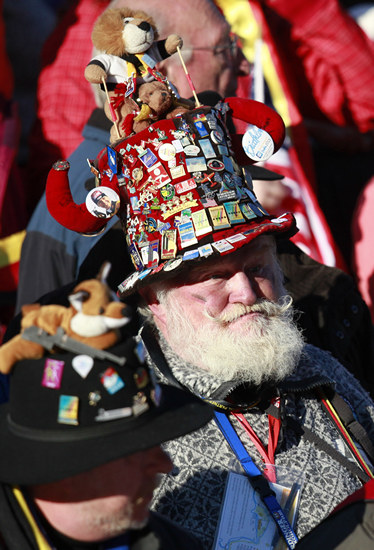 A Biathlon fan attends the mixed relay 2 x 6 km + 2 x 7.5 km competition at the Biathlon World Championships in Ruhpolding