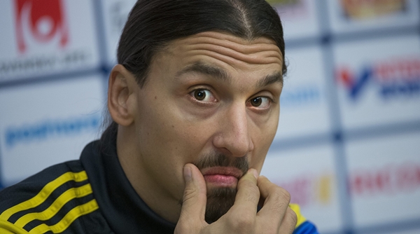 Sweden's national soccer team captain Zlatan Ibrahimovic reacts during a news conference in Stockholm