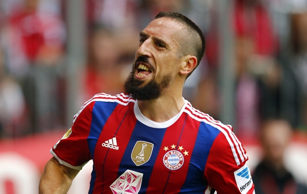 Munich's Ribery celebrates after he scored against Stuttgart during their German first division Bundesliga soccer match in Munich