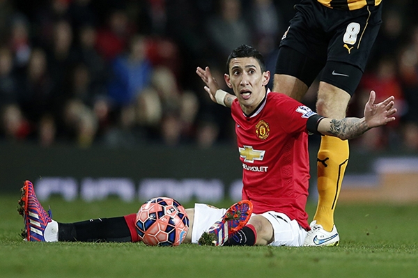 Manchester United's Di Maria reacts during their FA Cup fourth round soccer match against Cambridge United at Old Trafford in Manchester